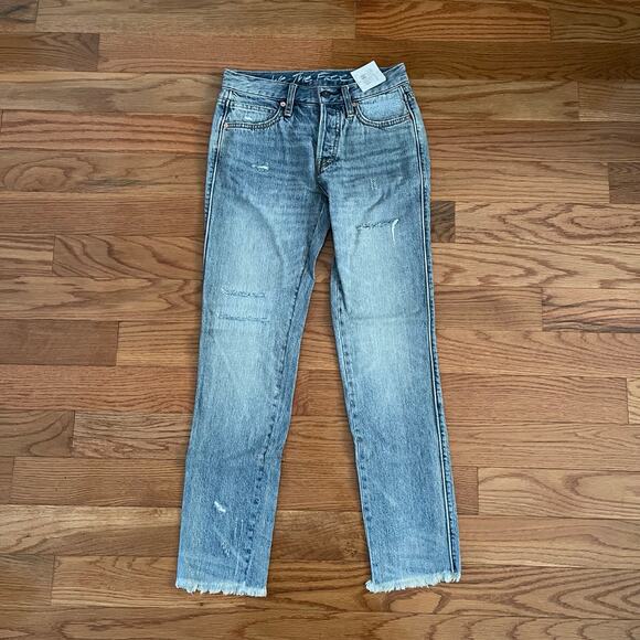 We The Free Free People Pioneer Distressed Raw Hem Womens Straight Leg Jeans 24 - Picture 1 of 12